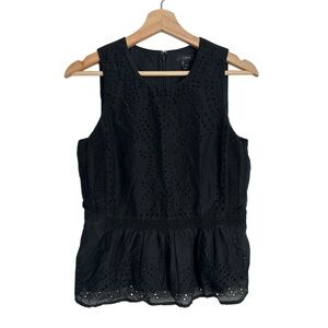 J Crew Eyelet Pattern Silk Cotton Blend Black Sleeveless Top Size 2 New